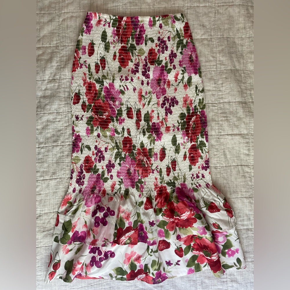 Abercrombie & Fitch Floral Midi Skirt - Pink and Green